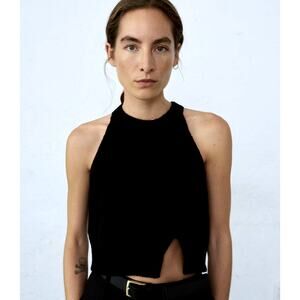 CORDERA Cotton Halter Opening Top Black One Size Minimalist Spain Quiet Luxury